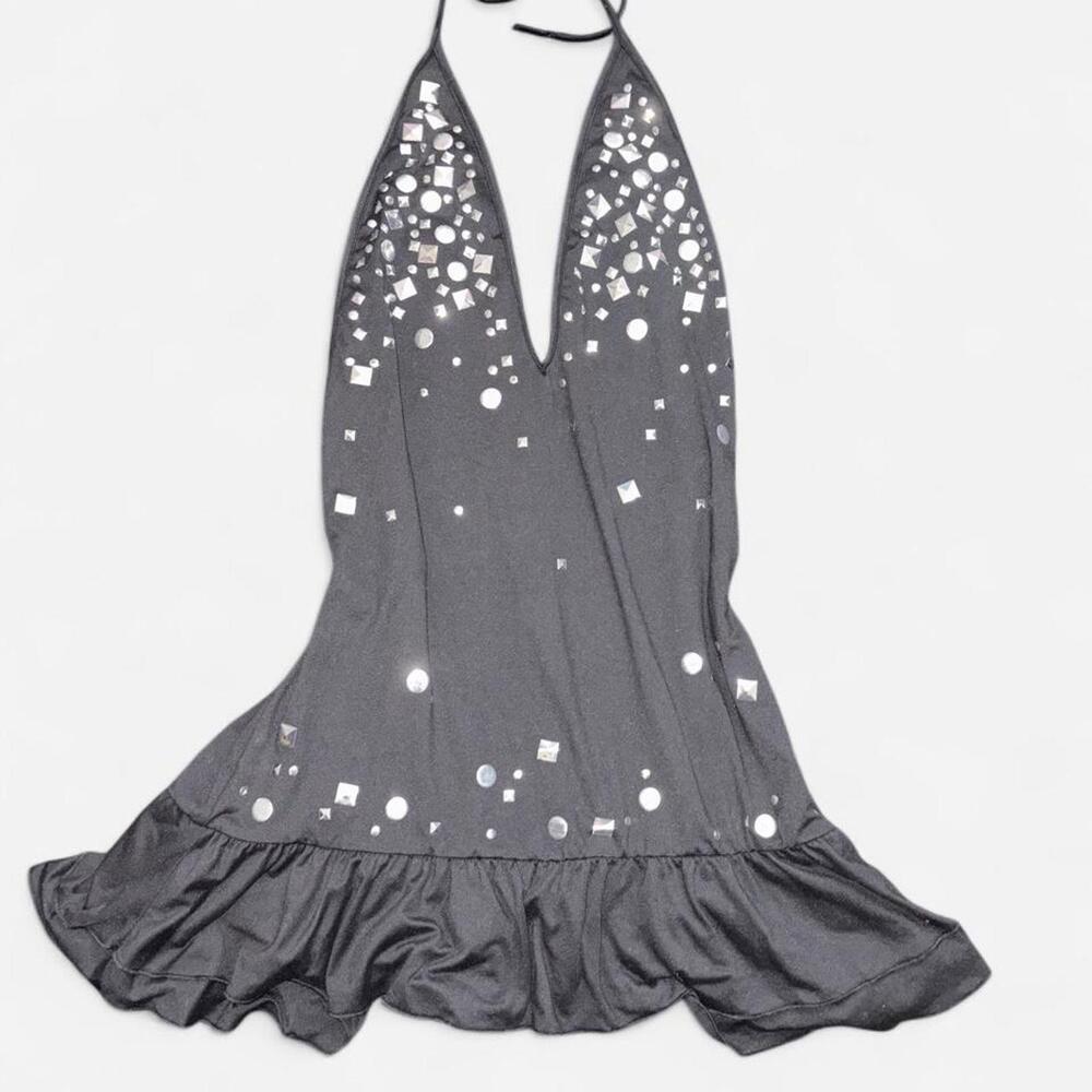 Backless Halter Dress with Rhinestones